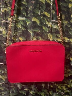 Michael Kors Hot Pink Saffiano Crossbody with Gold Chain Hardware